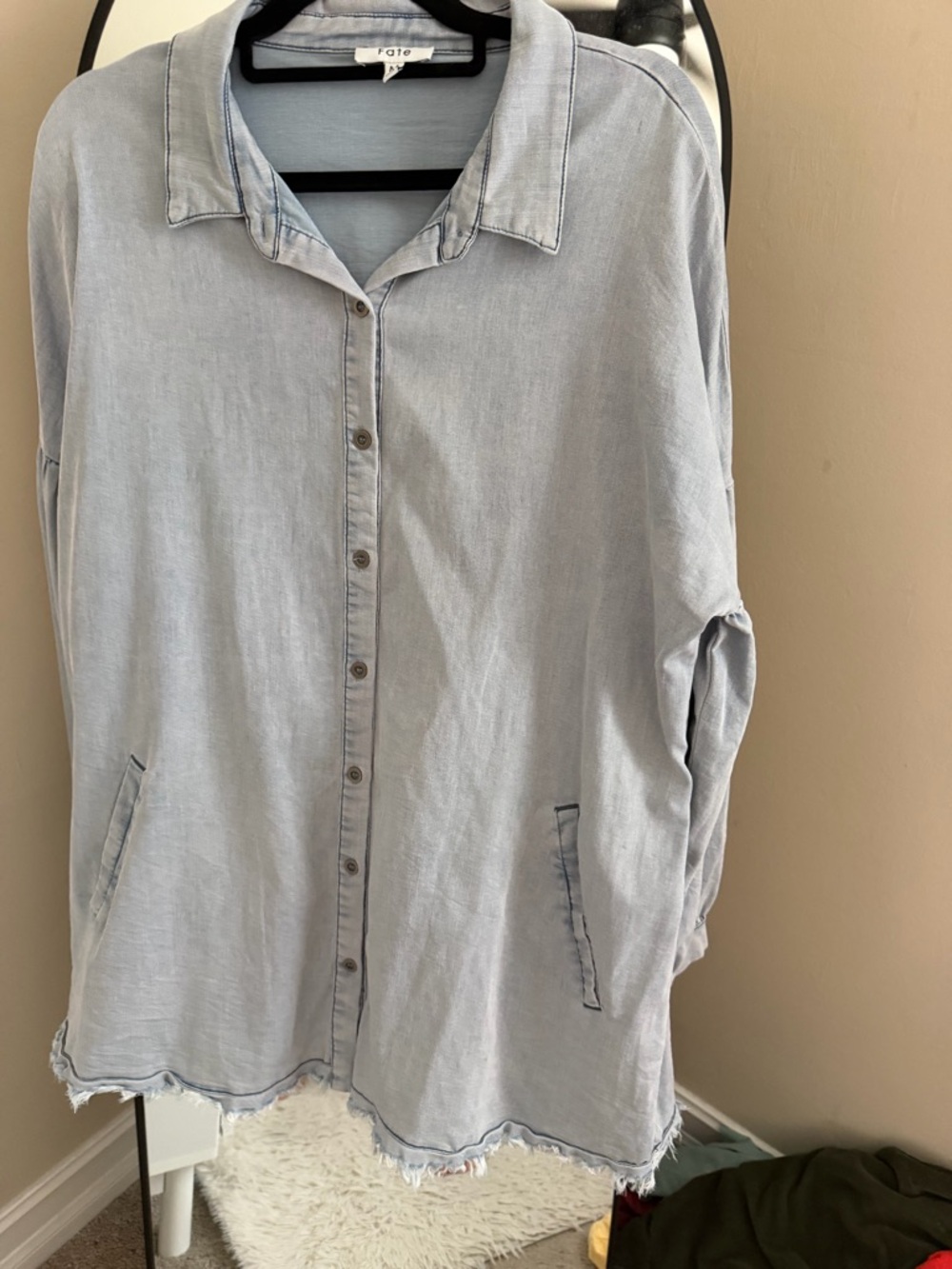 Fate Light Blue Button-Front Washed tunic Top - Picture 2 of 6
